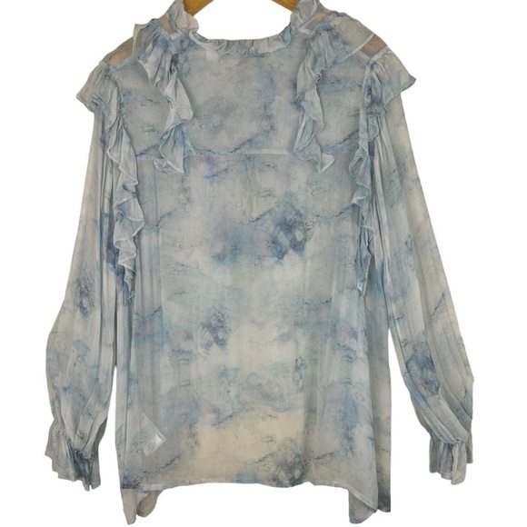 IRO Cruis Light Blue Chiffon Ruffle Blouse Lace-Up Sheer — Size US 2 / FR 34 - Picture 10 of 14